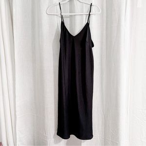 Black Satin Midi Slip Dress